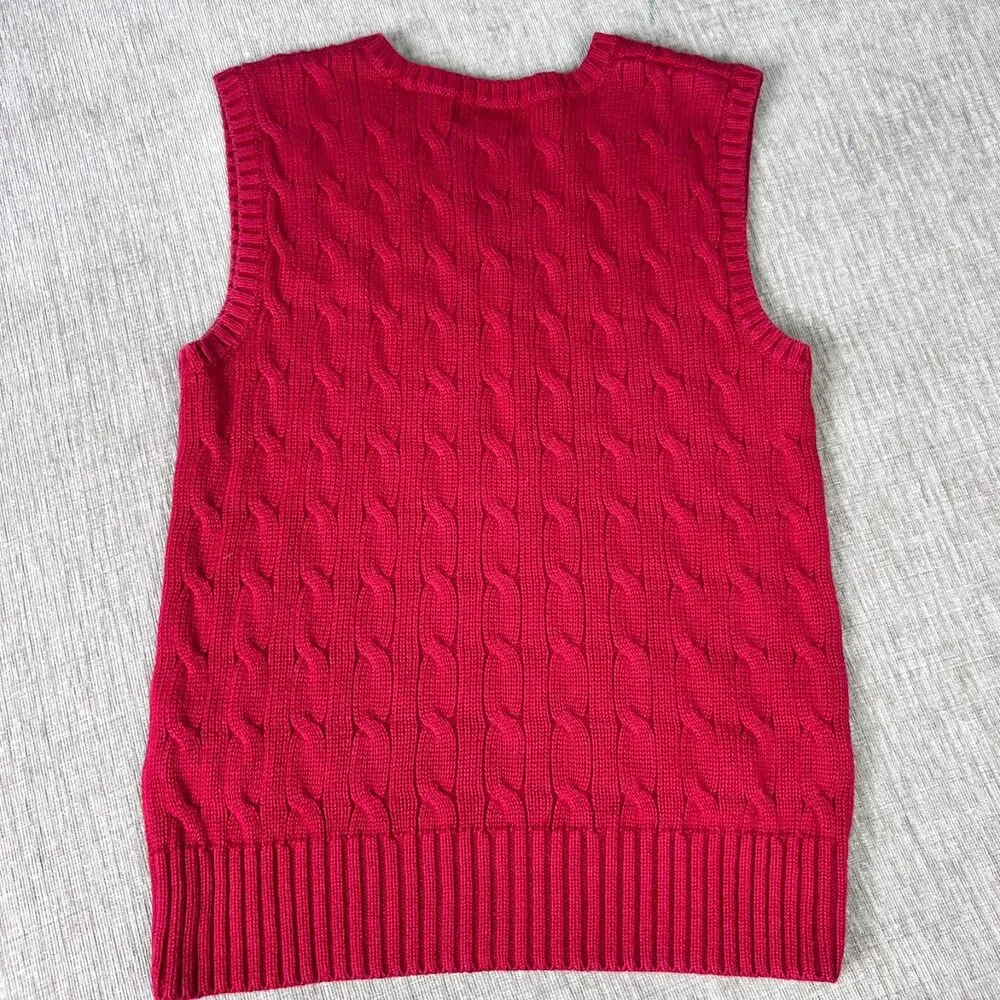 Polo Ralph Lauren Boys Red Cable Knit 100% Cotton Sweater Vest Size 7
